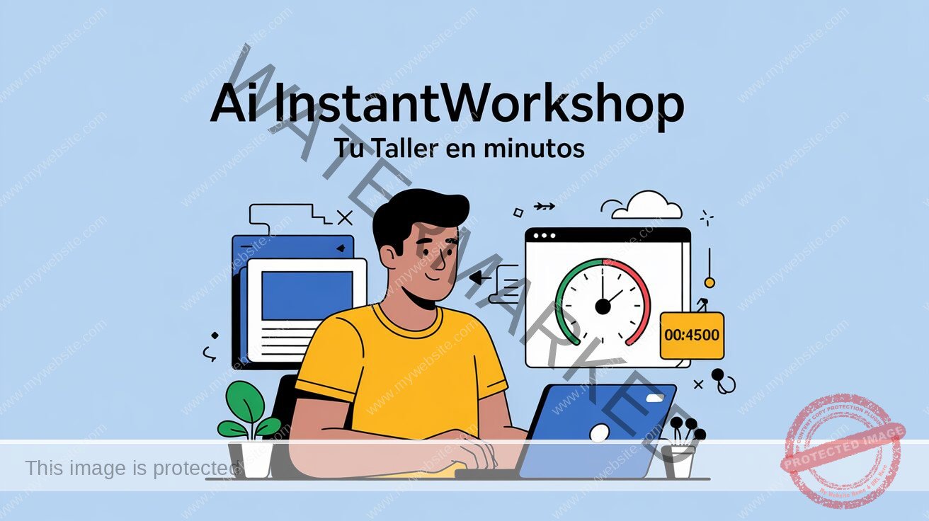 Emprendedor sonriente usando ProSoftom AI InstantWorkshop para crear talleres digitales